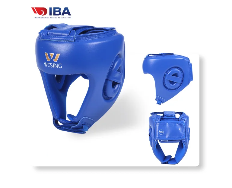 MORGAN WESING IBA Approved Leather Head Guard - Boxing Head Guard - BLU
