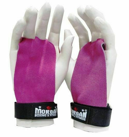 MORGAN Strength exercises Training Leather Palm Grips (Pair)[Pink Medium] - Fluro Pink