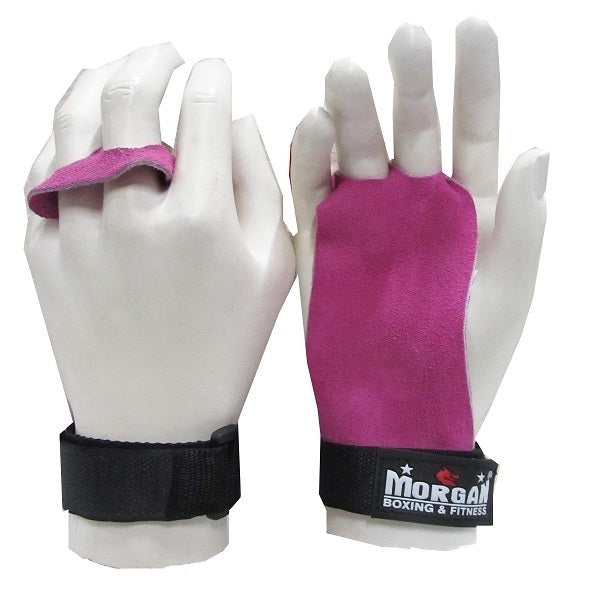 MORGAN Strength exercises Training Leather Palm Grips (Pair)[Pink Medium] - Fluro Pink