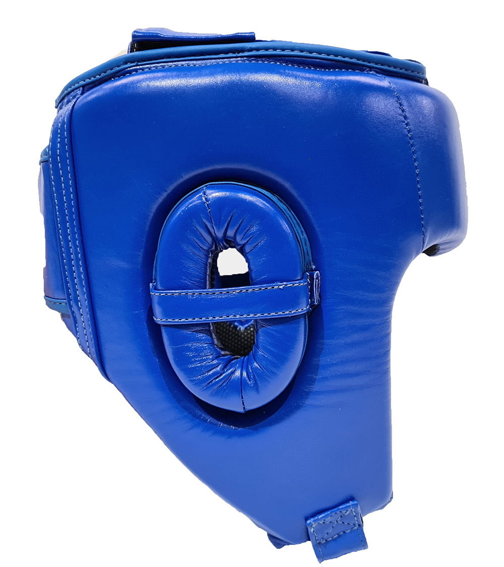 MORGAN Platinum Open Face Leather Head Guard Protector - Boxing Head Guard - Blue
