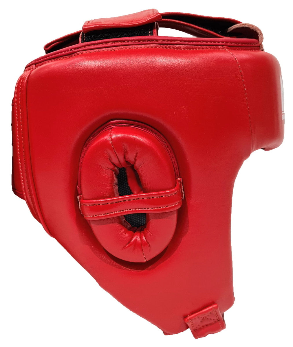 MORGAN Platinum Open Face Leather Head Guard Protector - Boxing Head Guard - RED