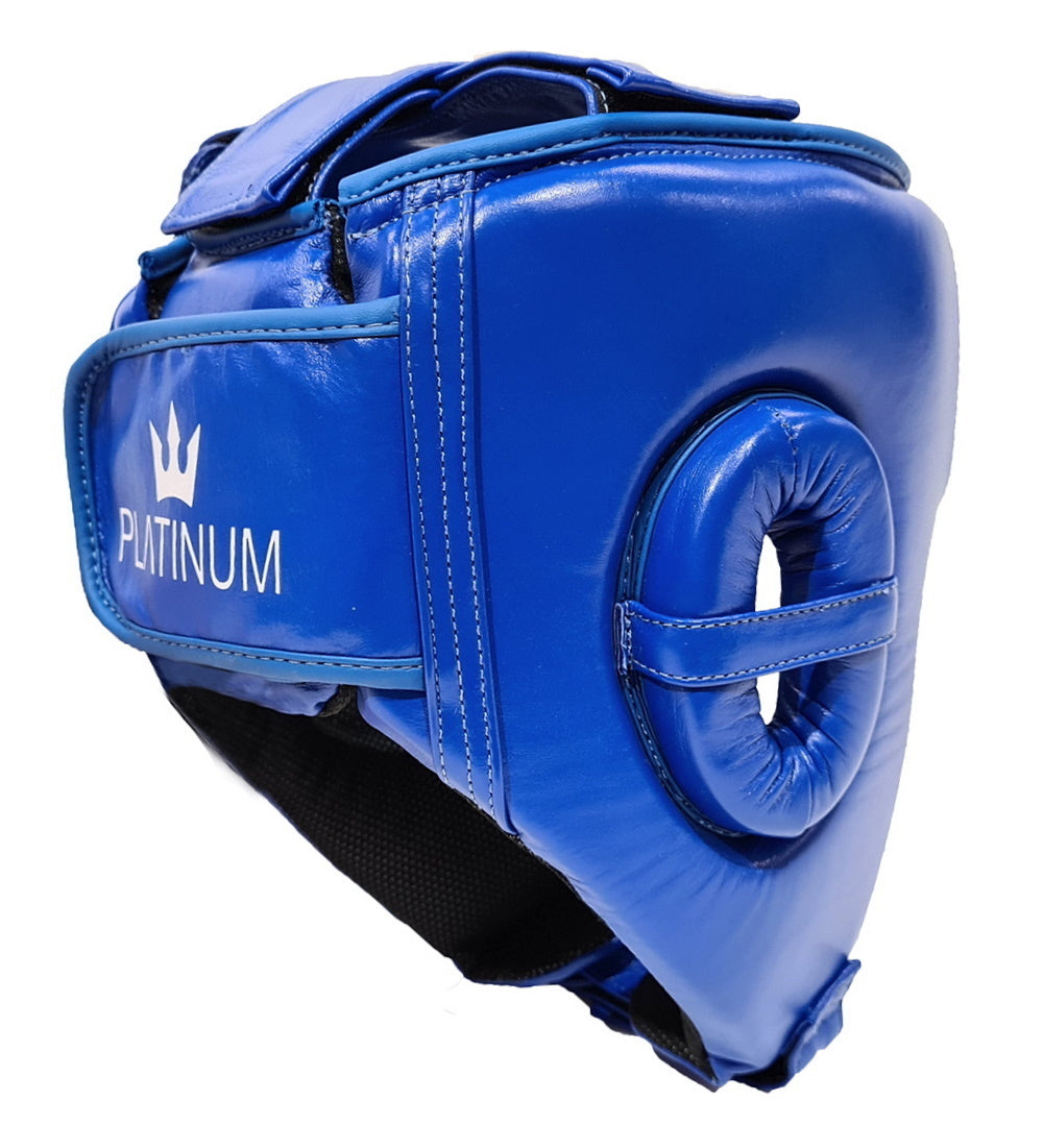 MORGAN Platinum Open Face Leather Head Guard Protector - Boxing Head Guard - Blue