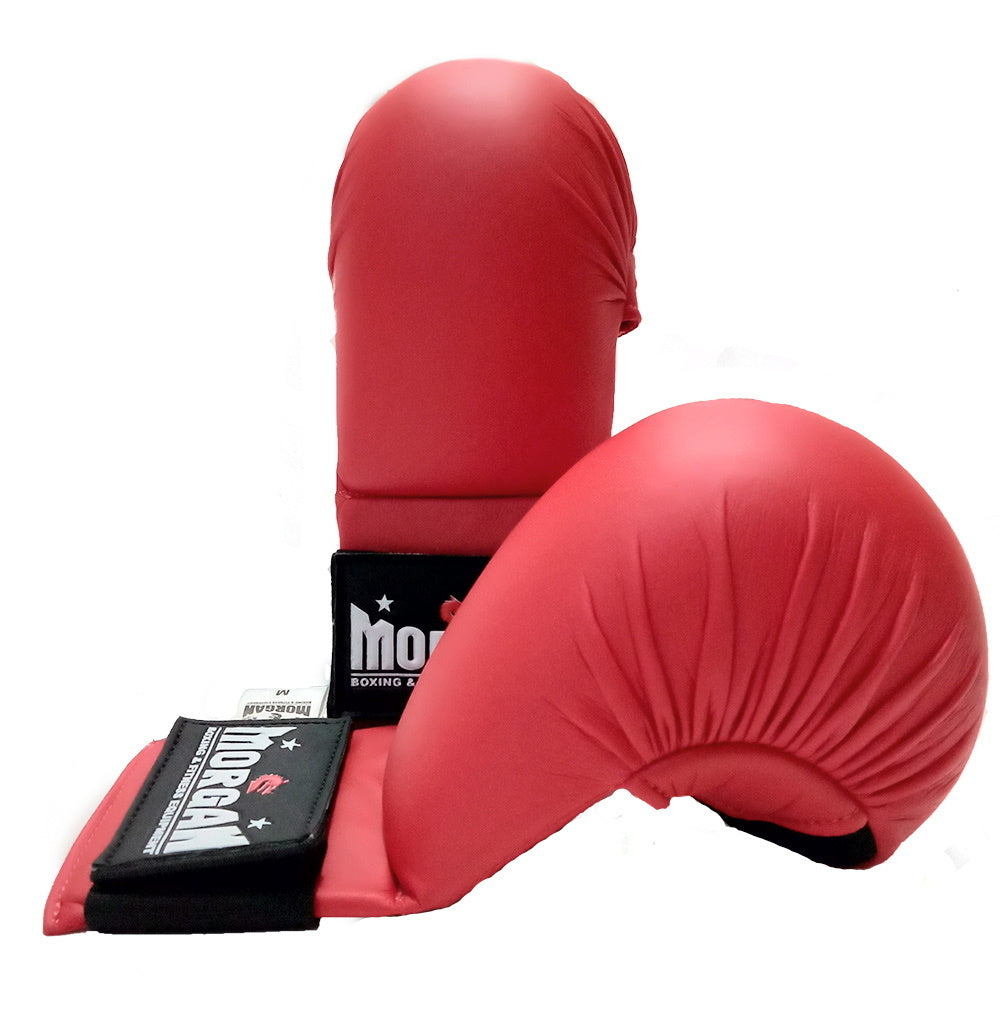 MORGAN Wkf Style Karate Gloves - Forearm Protection - RED