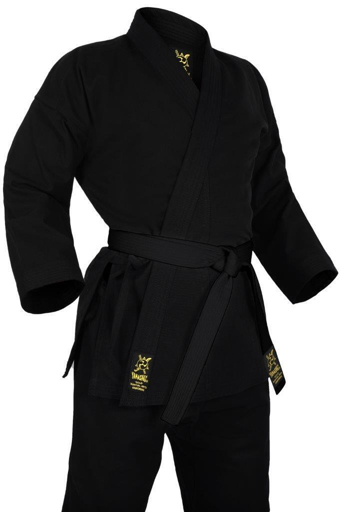 MORGAN YAMASAKI Gold Deluxe Brushed Canvas Karate Uniform (Black) - 14Oz