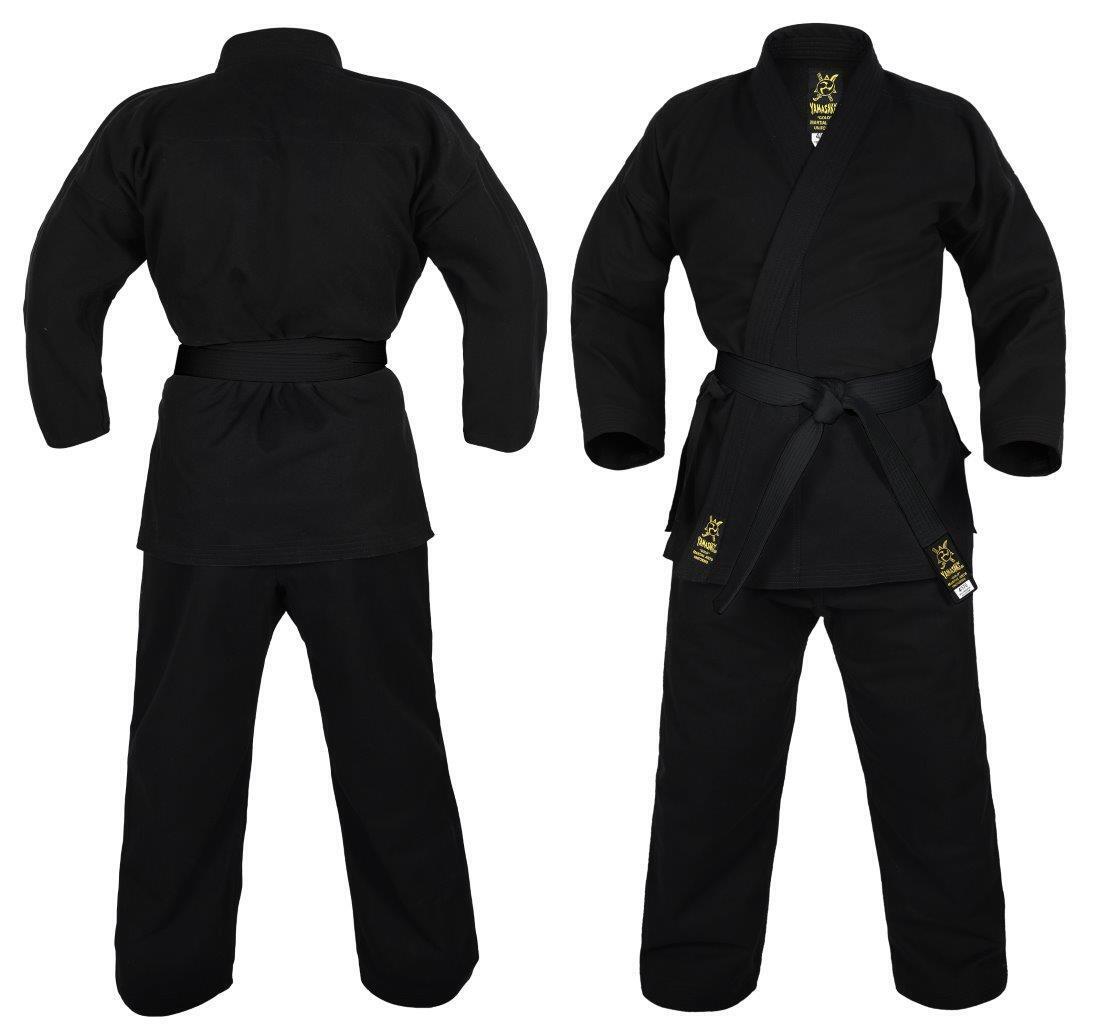 MORGAN YAMASAKI Gold Deluxe Brushed Canvas Karate Uniform (Black) - 14Oz