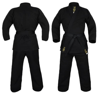 MORGAN YAMASAKI Gold Deluxe Brushed Canvas Karate Uniform (Black) - 14Oz