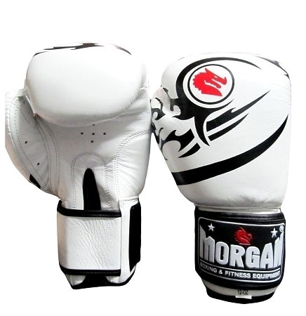 MORGAN Elite Boxing & Muay Thai Leather Gloves (8 -12 & 16Oz) - BLACK