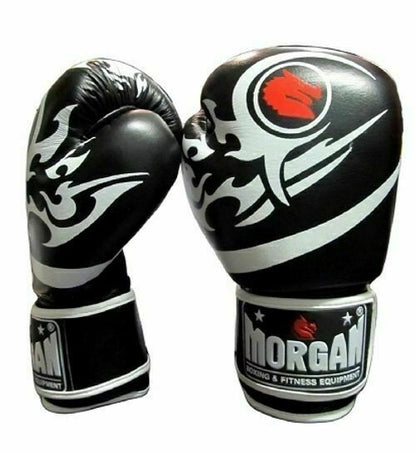 MORGAN Elite Boxing & Muay Thai Leather Gloves (8 -12 & 16Oz) - BLACK
