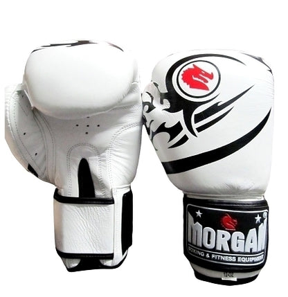 MORGAN Elite Boxing & Muay Thai Leather Gloves (8 -12 & 16Oz) - white