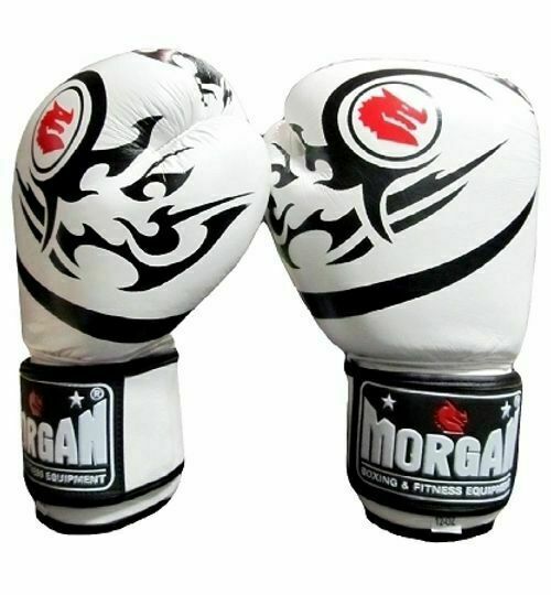 MORGAN Elite Boxing & Muay Thai Leather Gloves (8 -12 & 16Oz) - white
