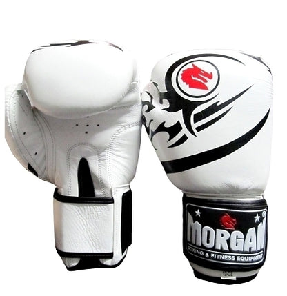 MORGAN Elite Boxing & Muay Thai Leather Gloves (8 -12 & 16Oz) - white