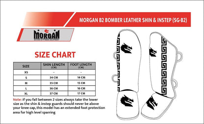 MORGAN B2 Bomber Leather Shin & Instep Guards Size M-XL - Boxing & Muay Thai